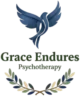 Logo for Grace Endures Psychotherapy using symbolism and colors that represent values of faith, family, and country.