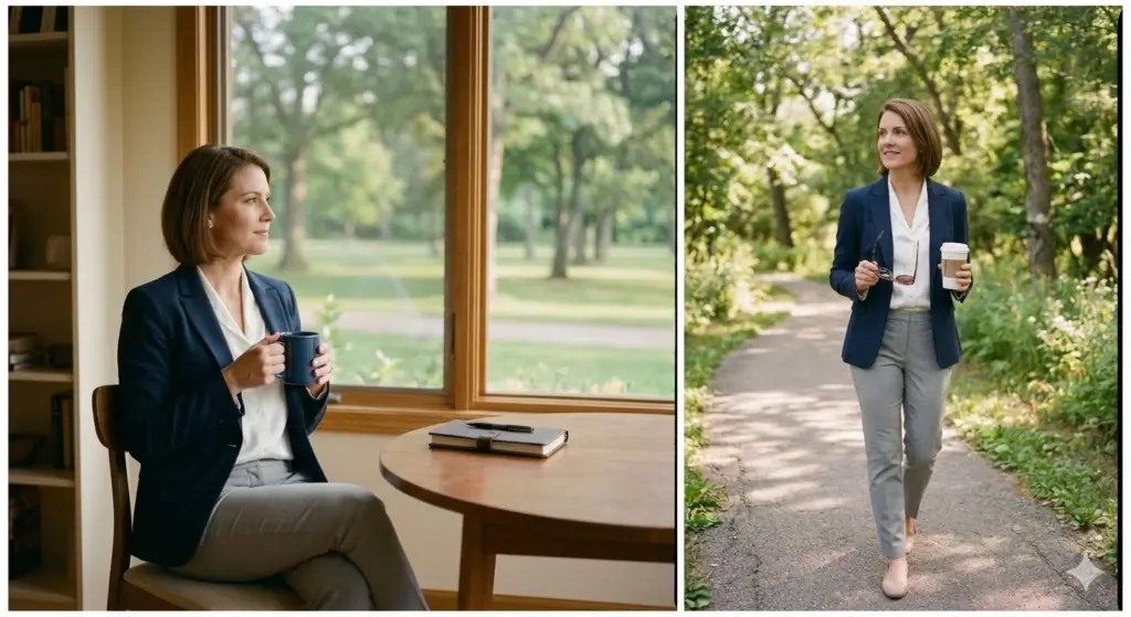 Picture of examples of an Analog Start to your day. Physical Rest in nature and Non-Optional pause.