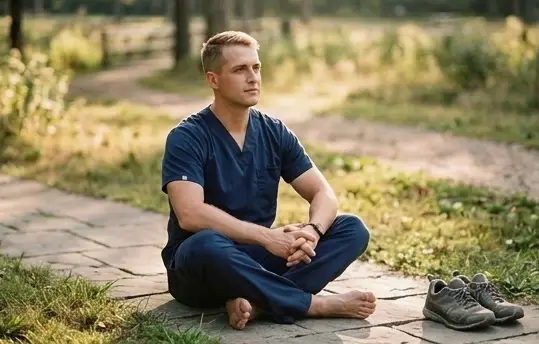 A professional-themed graphic titled "Physical Restoration: The Vital Recharge," emphasizing the importance of intentional pauses, movement, and stillness in nature to return to clarity.